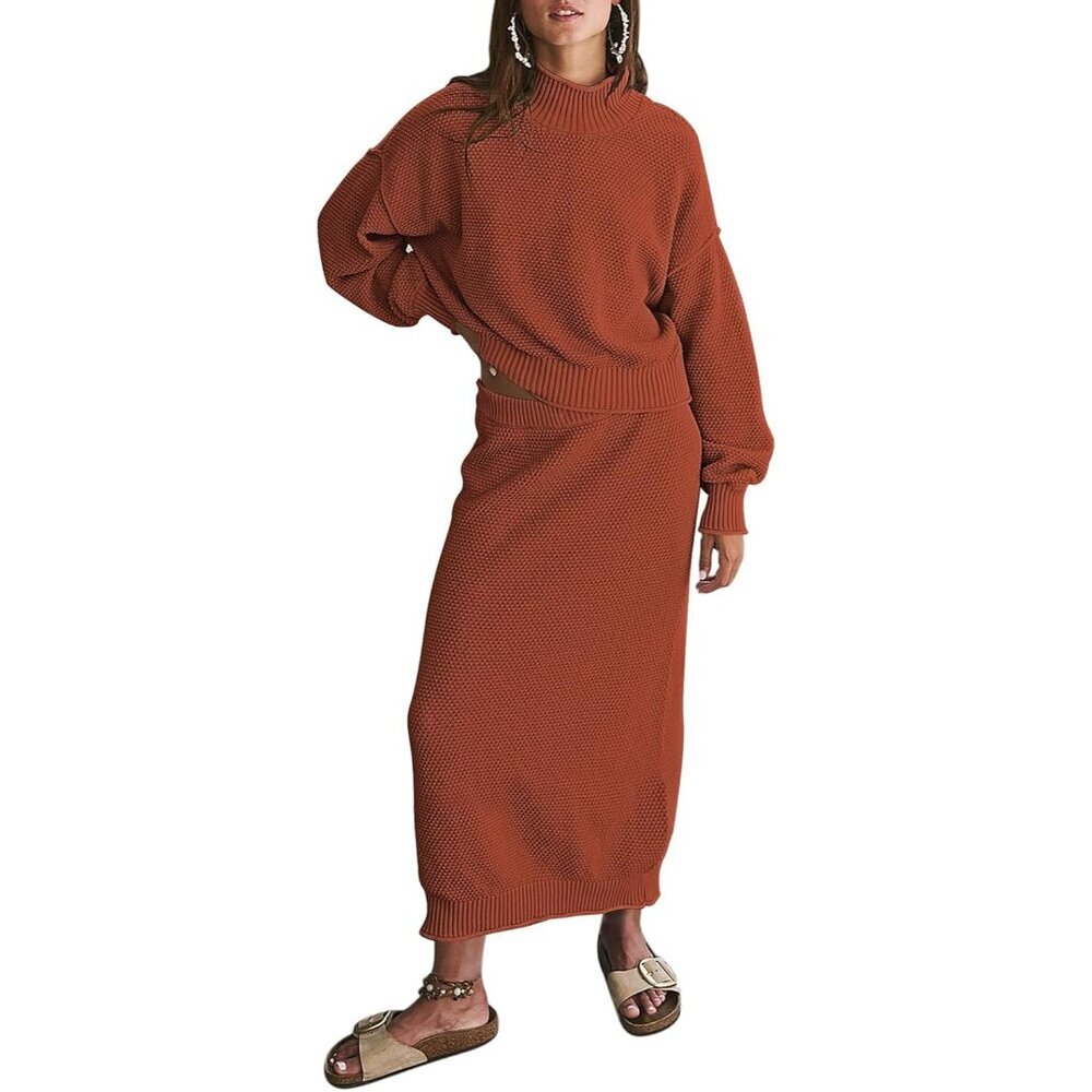 Women's 2 Piece Knit Sweater Set Maxi Skirt Long Sleeve Bodycon Outfits